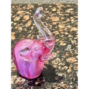 Blown Glass Pink Elephant Figurine 5.5" Tall Decorative Collectible Handcrafted